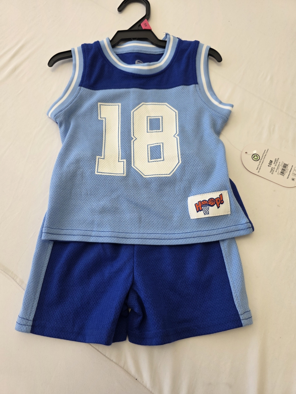 Wonder Nation Light Blue & Royal Blue Basketball Tank and Shorts Set 18m